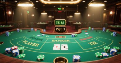 “카지노 바카라 테이블 전경 – 실전 게임 중의 고급스러운 카지노 분위기”