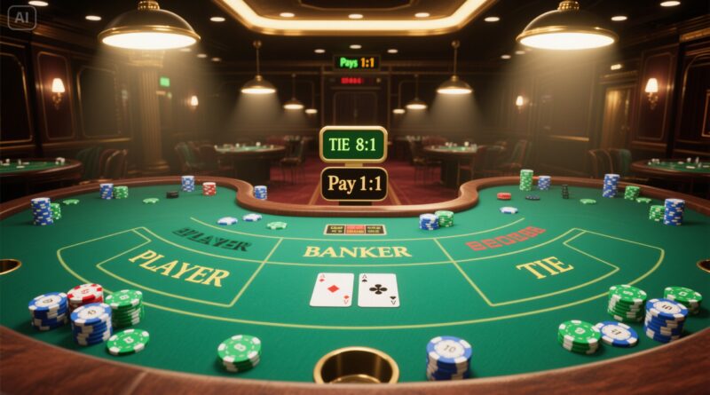 “카지노 바카라 테이블 전경 – 실전 게임 중의 고급스러운 카지노 분위기”